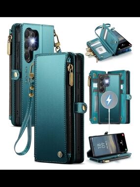 Defencase for Galaxy S25 Ultra Case Wallet Compatible with Magsafe, Green